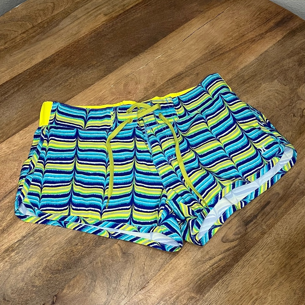 Hurley Women's Swim Trunks Blue and Yellow Stripes Size 32 - Picture 3 of 5